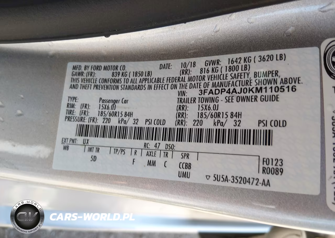 2019 Ford Fiesta S VIN:3FADP4AJ0KM110516 - 9