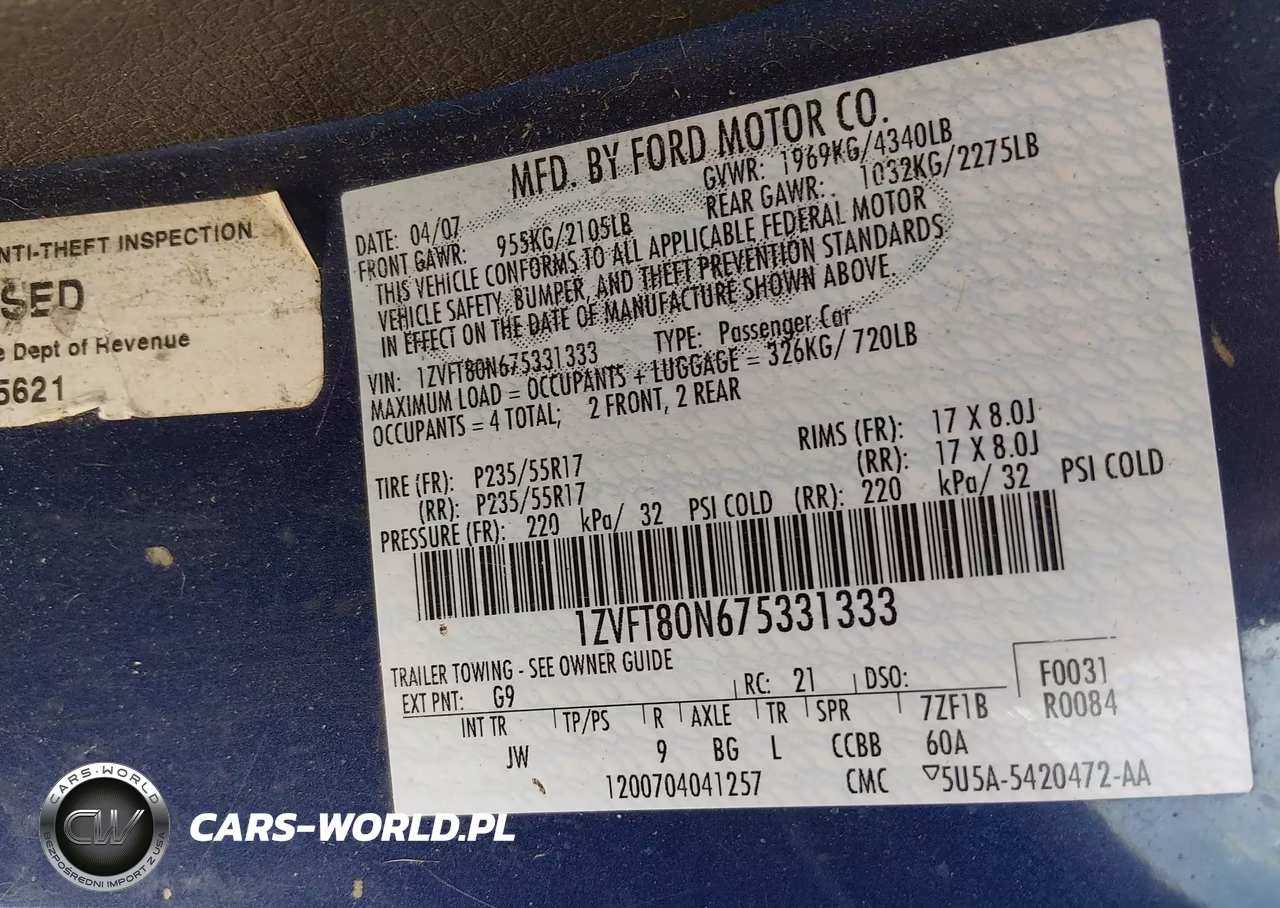 2007 Ford Mustang V6 Deluxe-V6 Premium VIN:1ZVFT80N675331333 - 9
