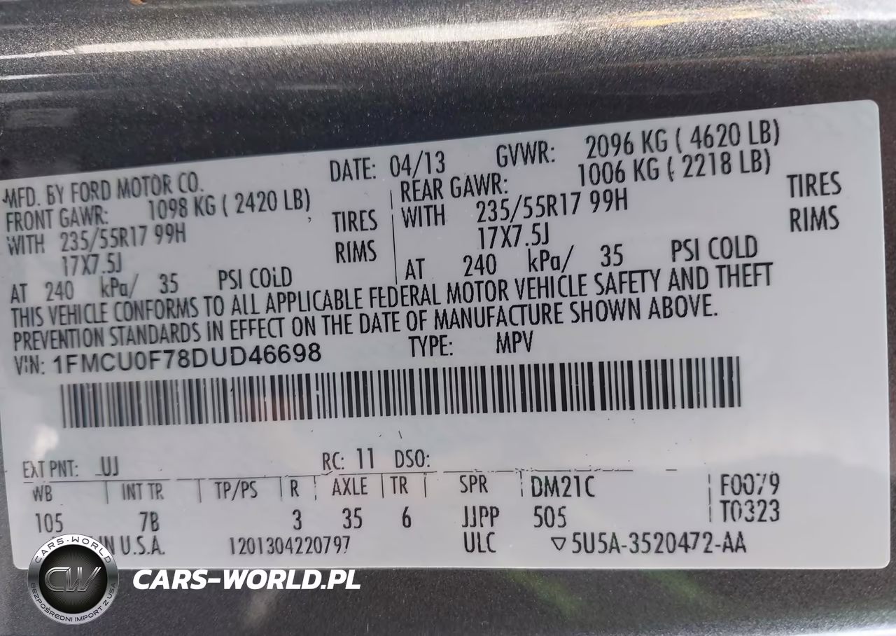 2013 Ford Escape S VIN:1FMCU0F78DUD46698 - 9