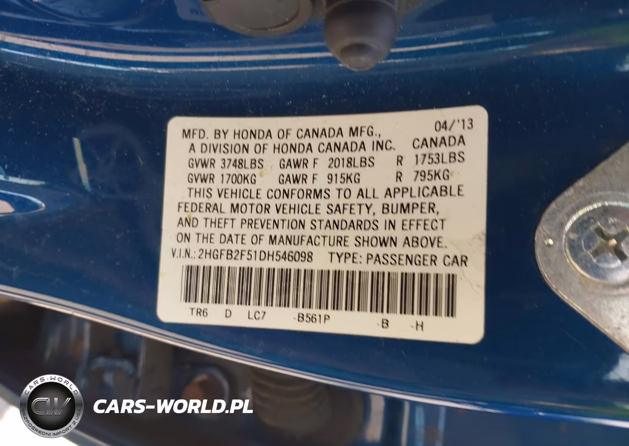 2013 Honda Civic Lx VIN:2HGFB2F51DH546098 - 9