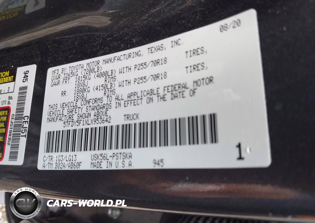 2020 Toyota Tundra Sr5 VIN:5TFDY5F1XLX953642 - 9