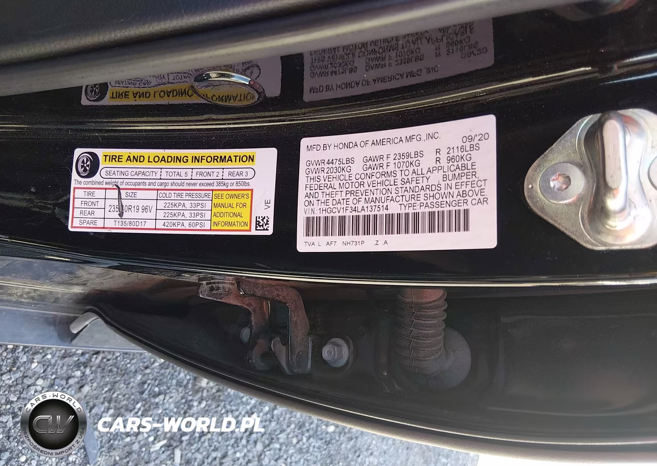 2020 Honda Accord Sport VIN:1HGCV1F34LA137514 - 9