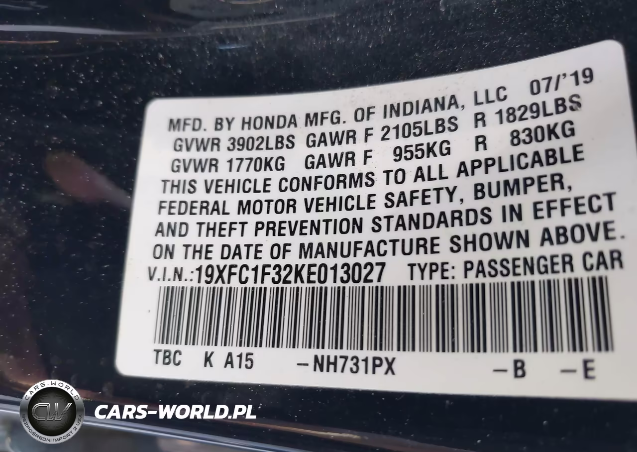 2019 Honda Civic Ex VIN:19XFC1F32KE013027 - 9