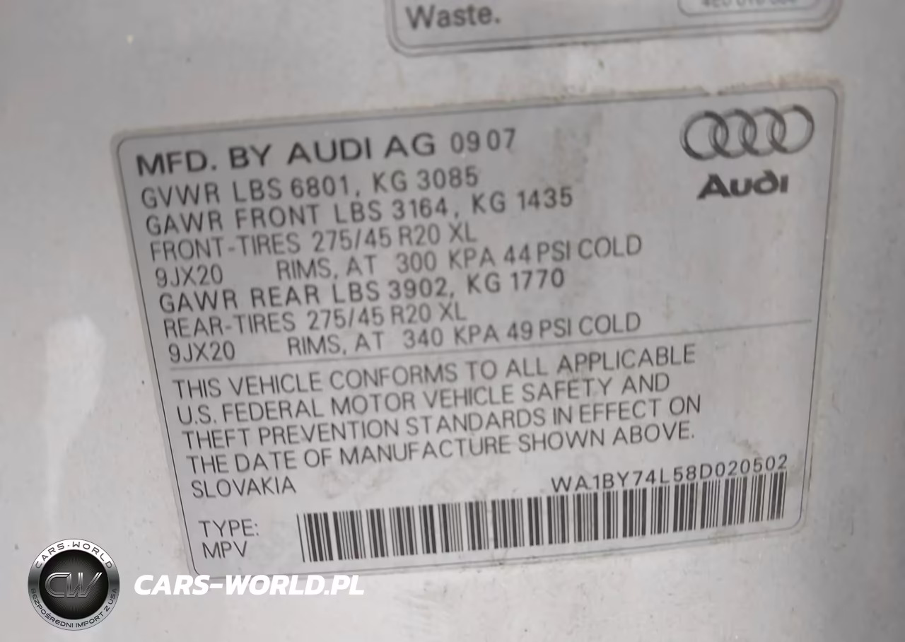 2008 Audi Q7 3.6 Premium VIN:WA1BY74L58D020502 - 9