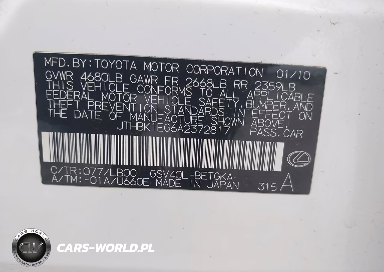 2010 Lexus Es 350 VIN:JTHBK1EG6A2372817 - 9