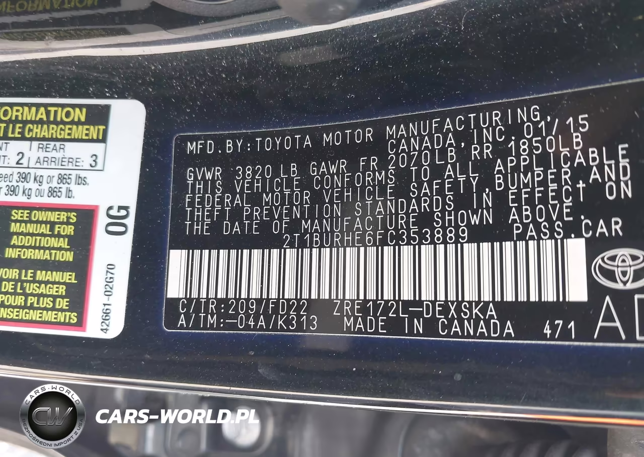 2015 Toyota Corolla S VIN:2T1BURHE6FC353889 - 9