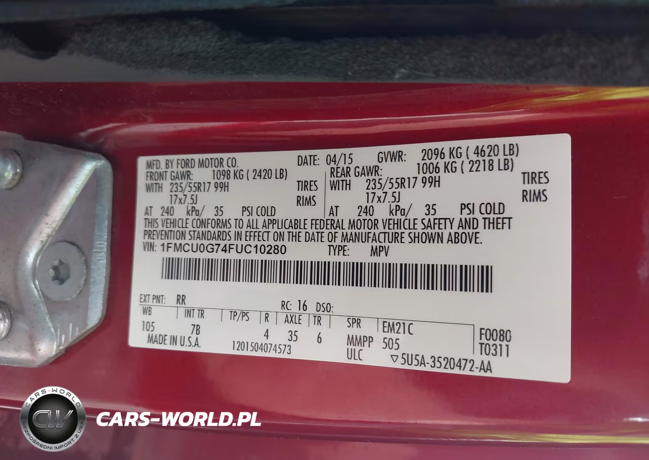 2015 Ford Escape Se VIN:1FMCU0G74FUC10280 - 9