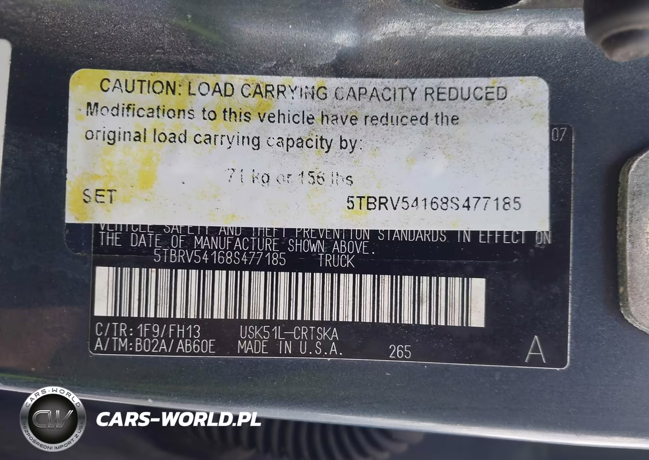 2008 Toyota Tundra Sr5 5.7L V8 VIN:5TBRV54168S477185 - 9