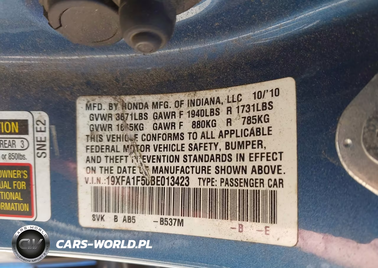 2011 Honda Civic Lx VIN:19XFA1F50BE013423 - 9