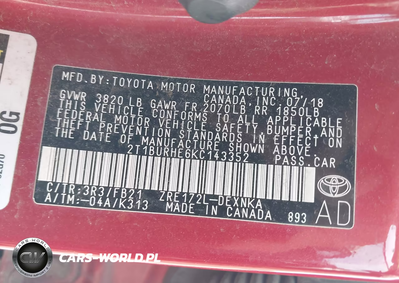 2019 Toyota Corolla Le VIN:2T1BURHE6KC143352 - 9