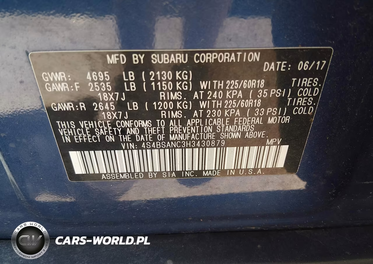 2017 Subaru Outback 2.5I Limited VIN:4S4BSANC3H3430879 - 9