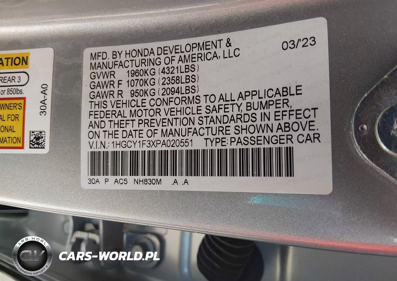 2023 Honda Accord Ex VIN:1HGCY1F3XPA020551 - 9