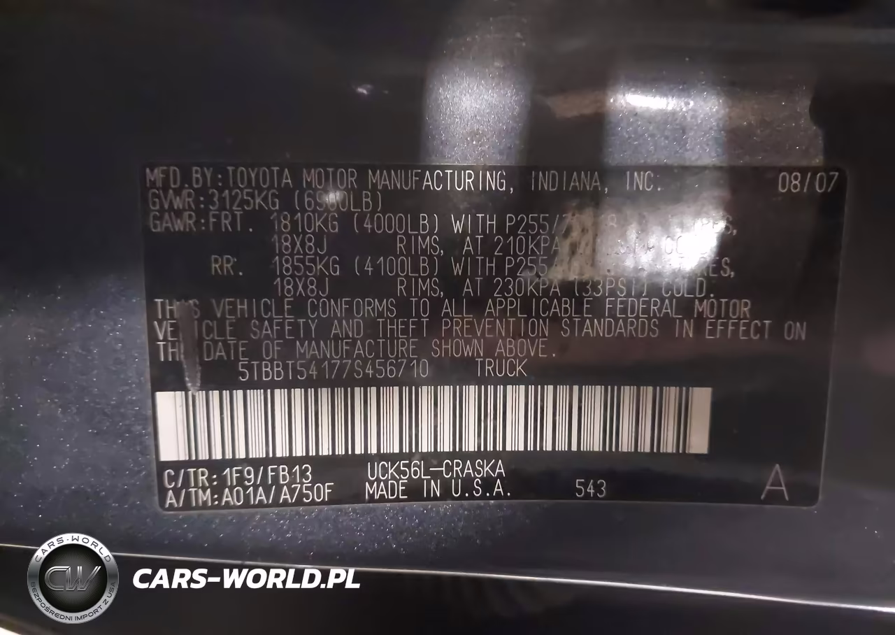 2007 Toyota Tundra Sr5 4.7L V8 VIN:5TBBT54177S456710 - 9