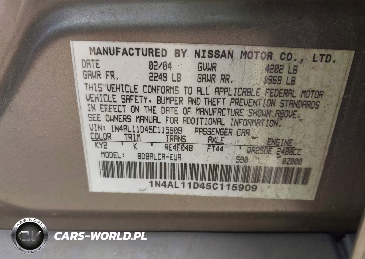 2005 Nissan Altima 2.5 S VIN:1N4AL11D45C115909 - 9