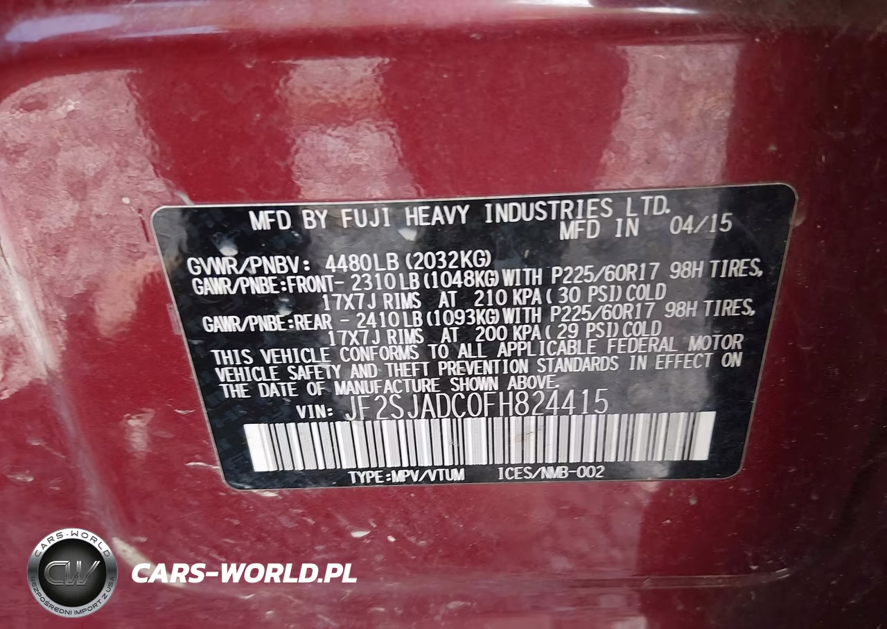 2015 Subaru Forester 2.5I Premium VIN:JF2SJADC0FH824415 - 9