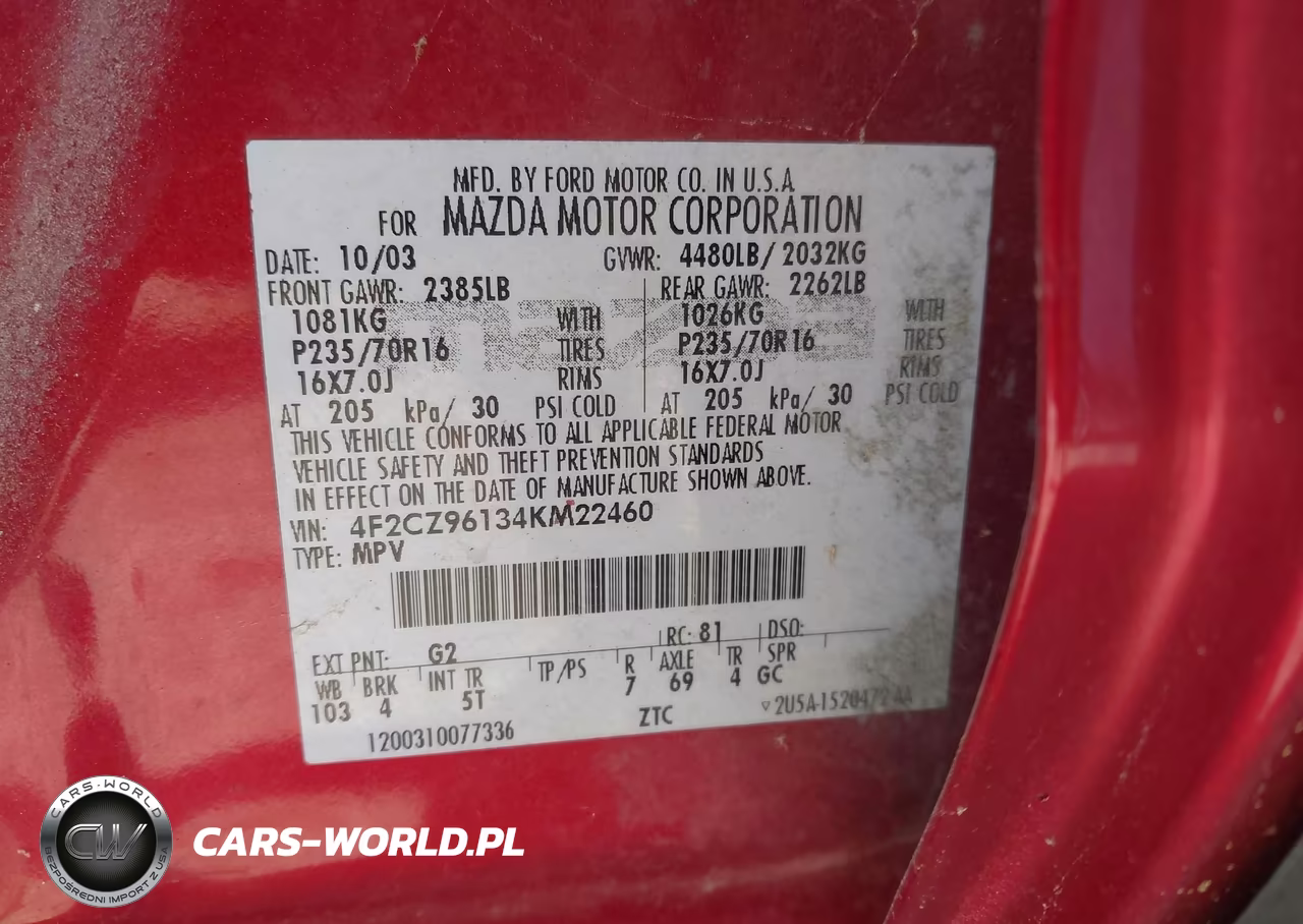 2004 Mazda Tribute Es V6 VIN:4F2CZ96134KM22460 - 9