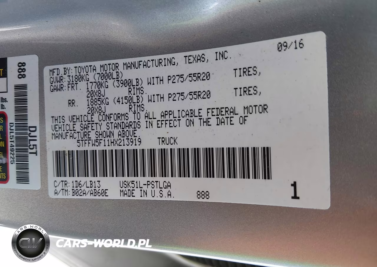 2017 Toyota Tundra Limited 5.7L V8 VIN:5TFFW5F11HX213919 - 9