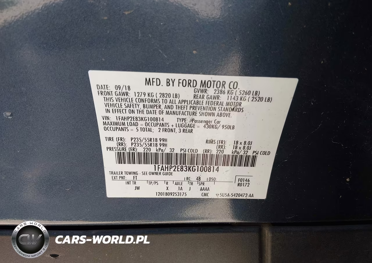2019 Ford Taurus Sel VIN:1FAHP2E83KG100814 - 9