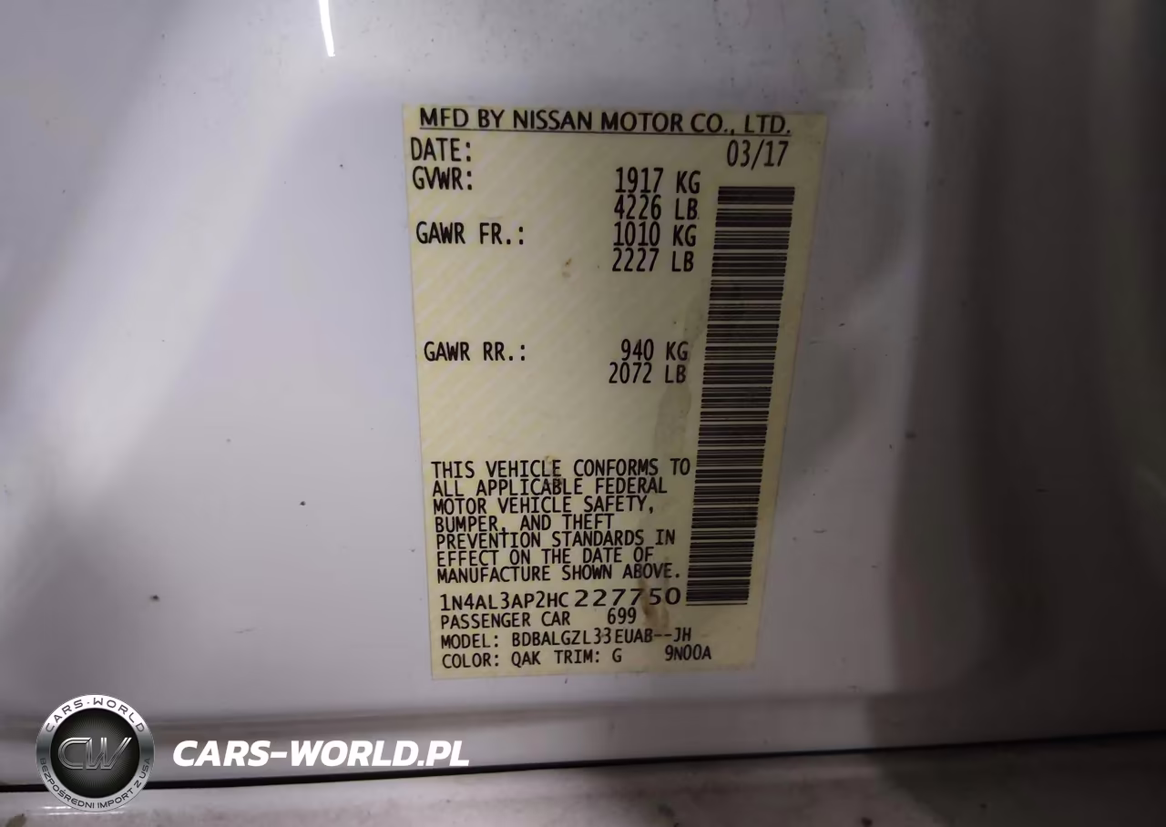 2017 Nissan Altima 2.5 S VIN:1N4AL3AP2HC227750 - 9