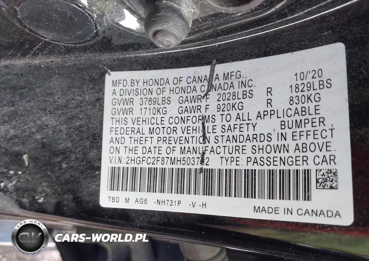 2021 Honda Civic Sport VIN:2HGFC2F87MH503702 - 9