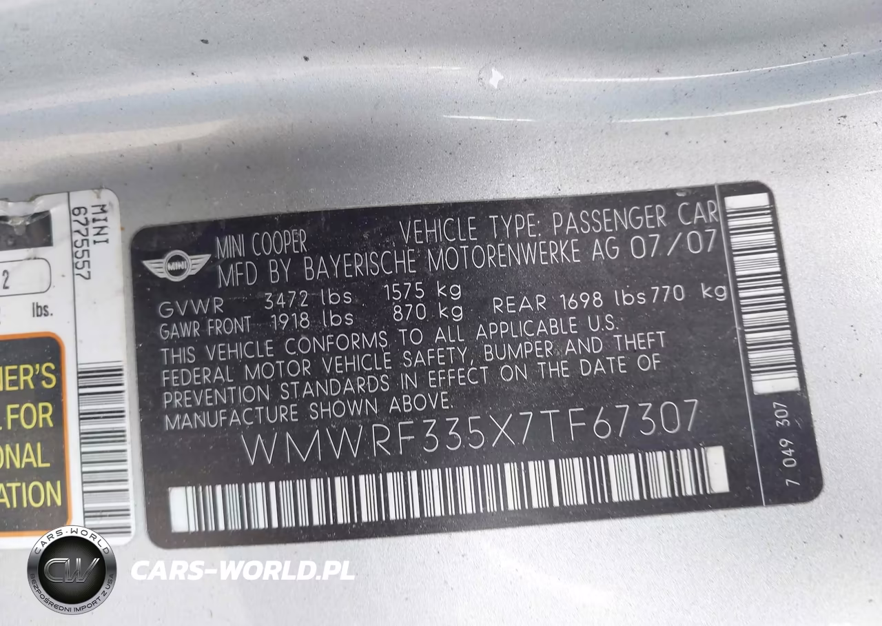 2007 Mini Cooper VIN:WMWRF335X7TF67307 - 9