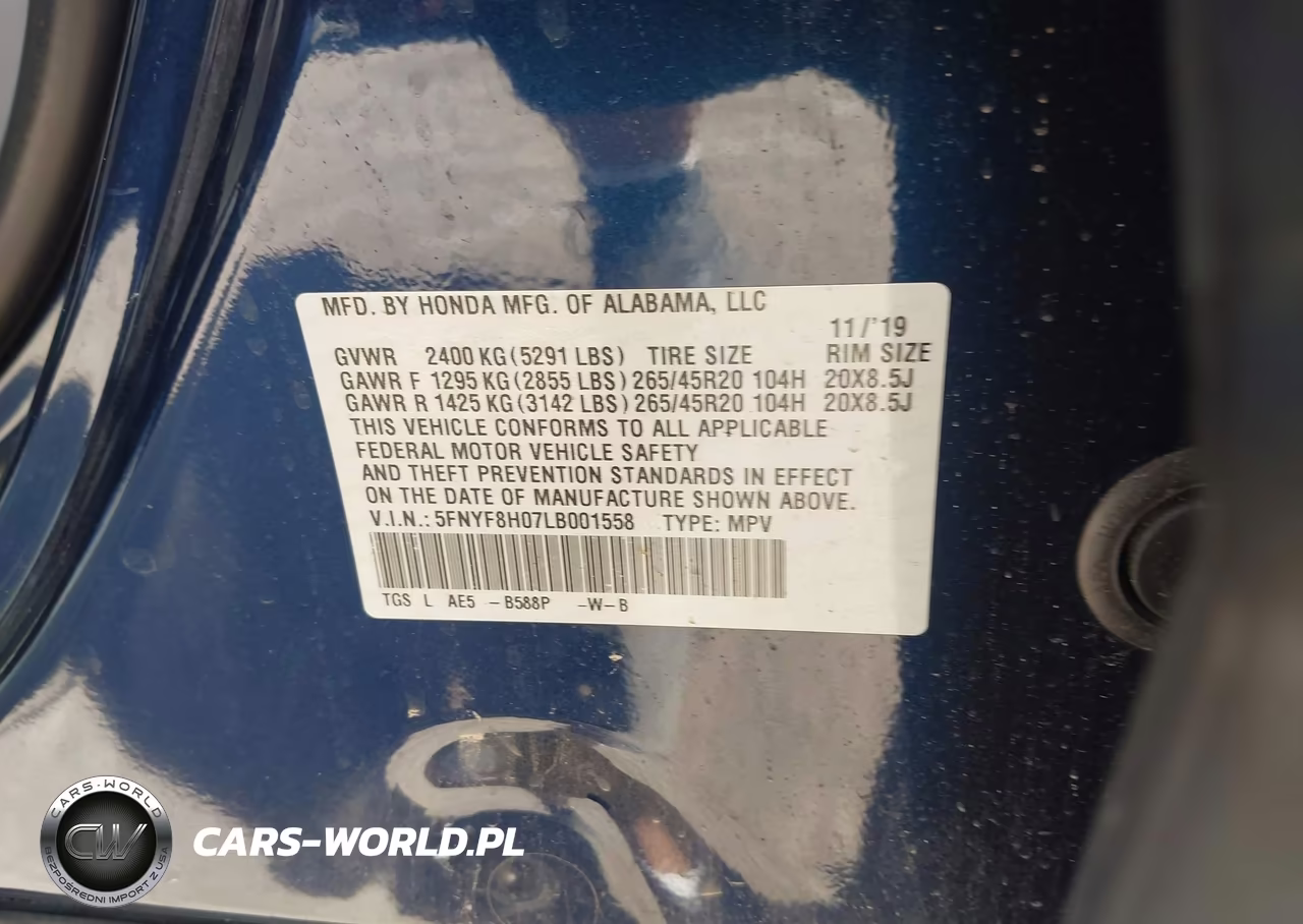 2020 Honda Passport Awd Elite VIN:5FNYF8H07LB001558 - 9