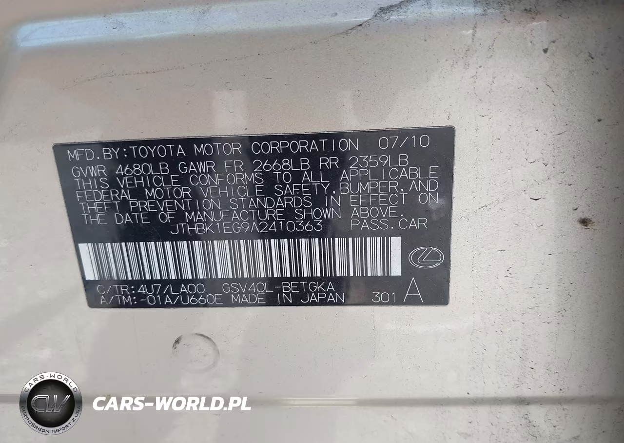 2010 Lexus Es 350 VIN:JTHBK1EG9A2410363 - 9