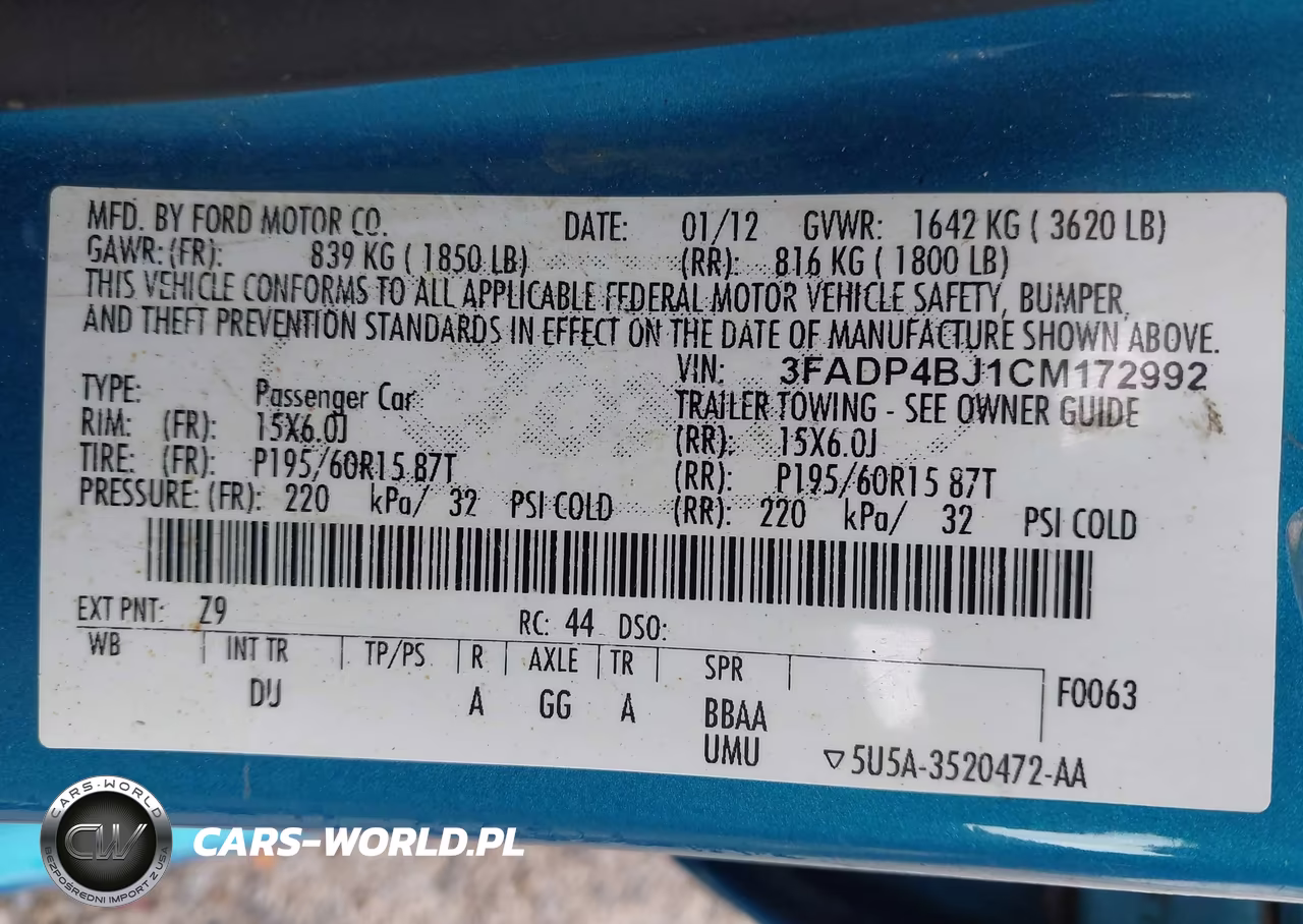 2012 Ford Fiesta Se VIN:3FADP4BJ1CM172992 - 9