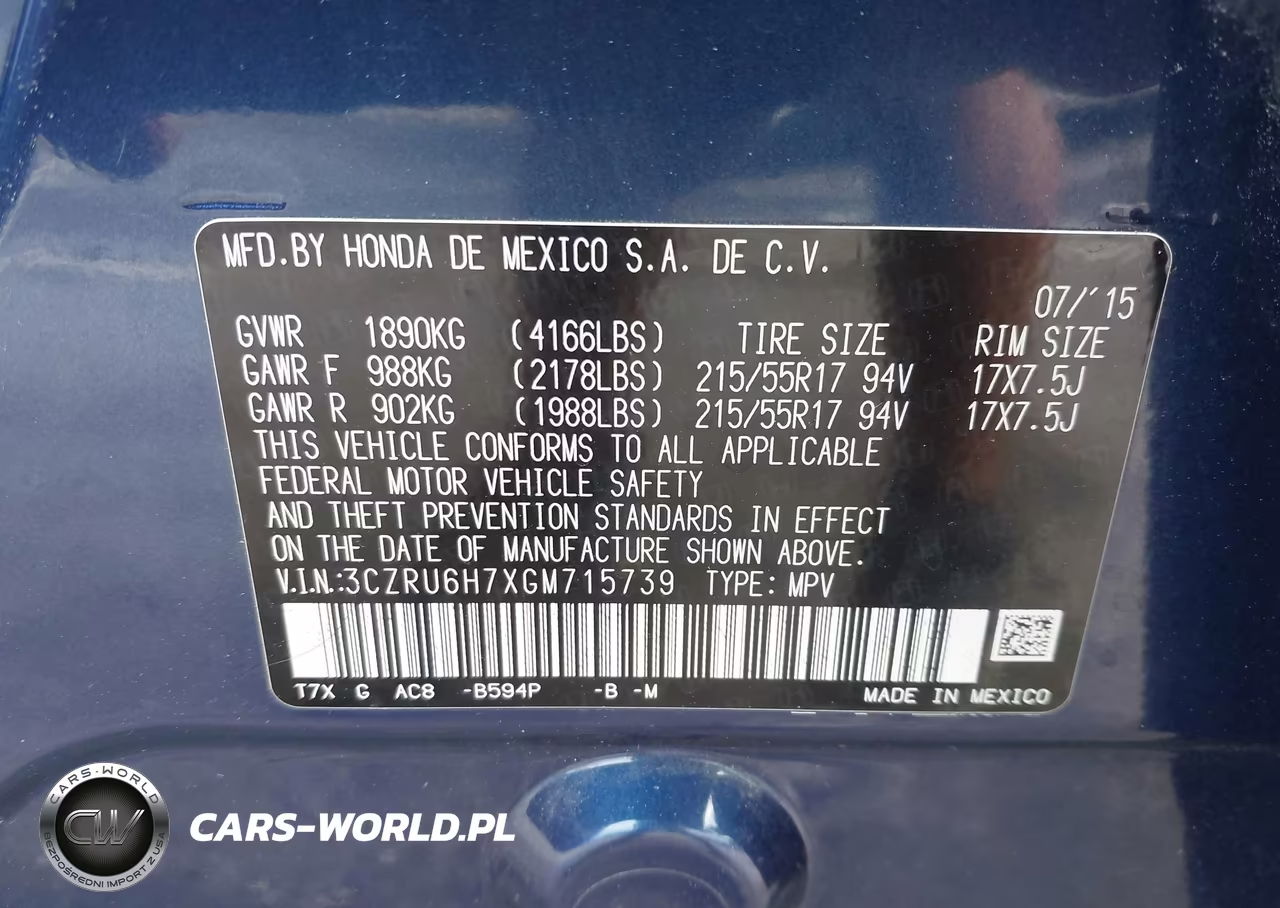 2016 Honda Hr-V Ex-L VIN:3CZRU6H7XGM715739 - 9