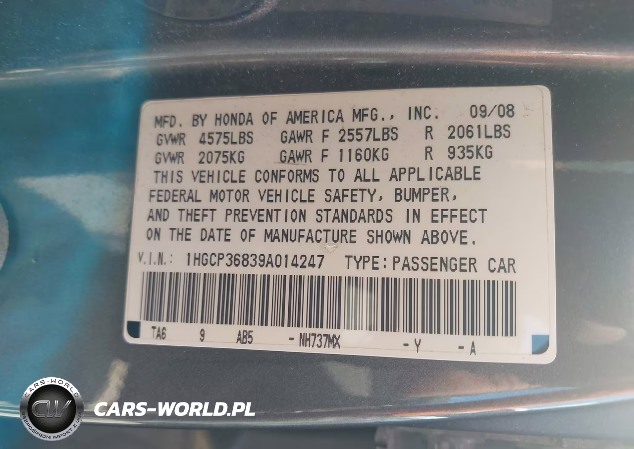 2009 Honda Accord 3.5 Ex-L VIN:1HGCP36839A014247 - 9