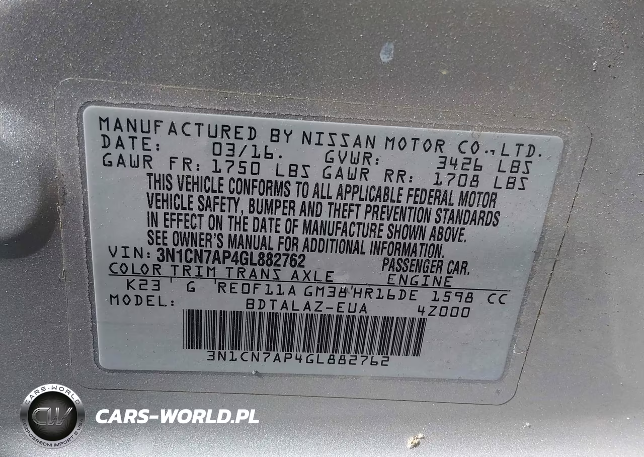 2016 Nissan Versa 1.6 S+ VIN:3N1CN7AP4GL882762 - 9