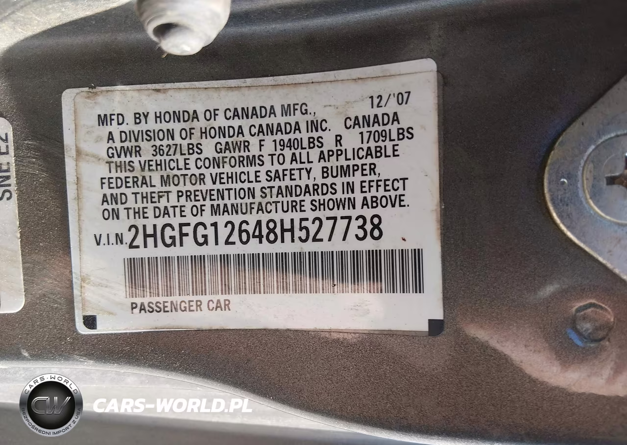 2008 Honda Civic Lx VIN:2HGFG12648H527738 - 9