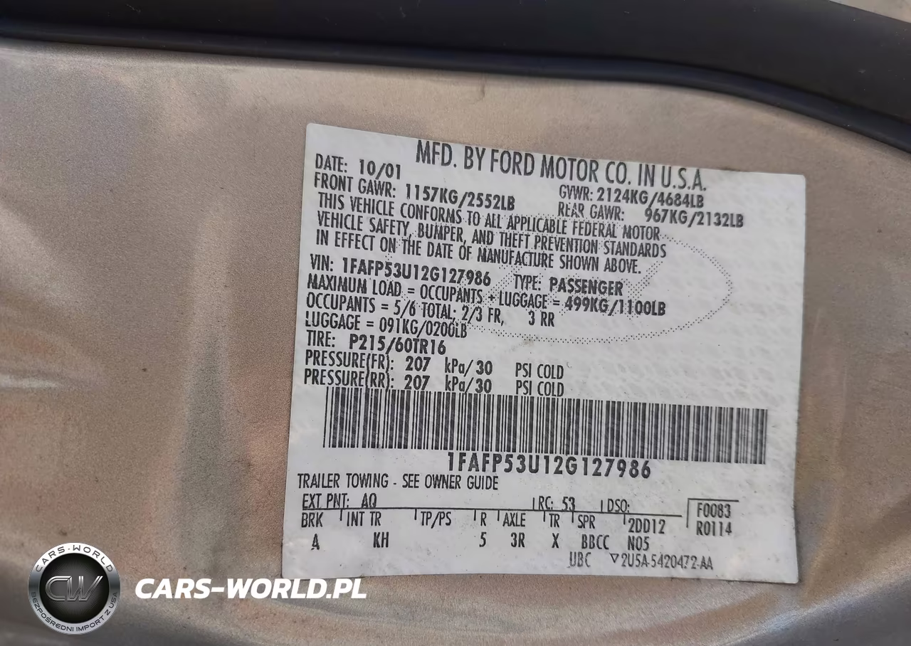 2002 Ford Taurus Se VIN:1FAFP53U12G127986 - 9