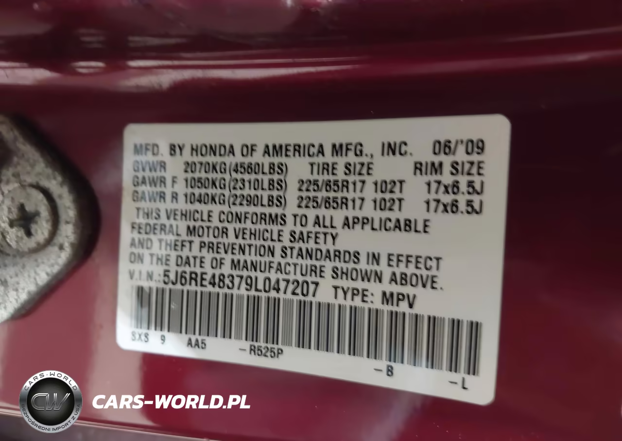2009 Honda Cr-V Lx VIN:5J6RE48379L047207 - 9