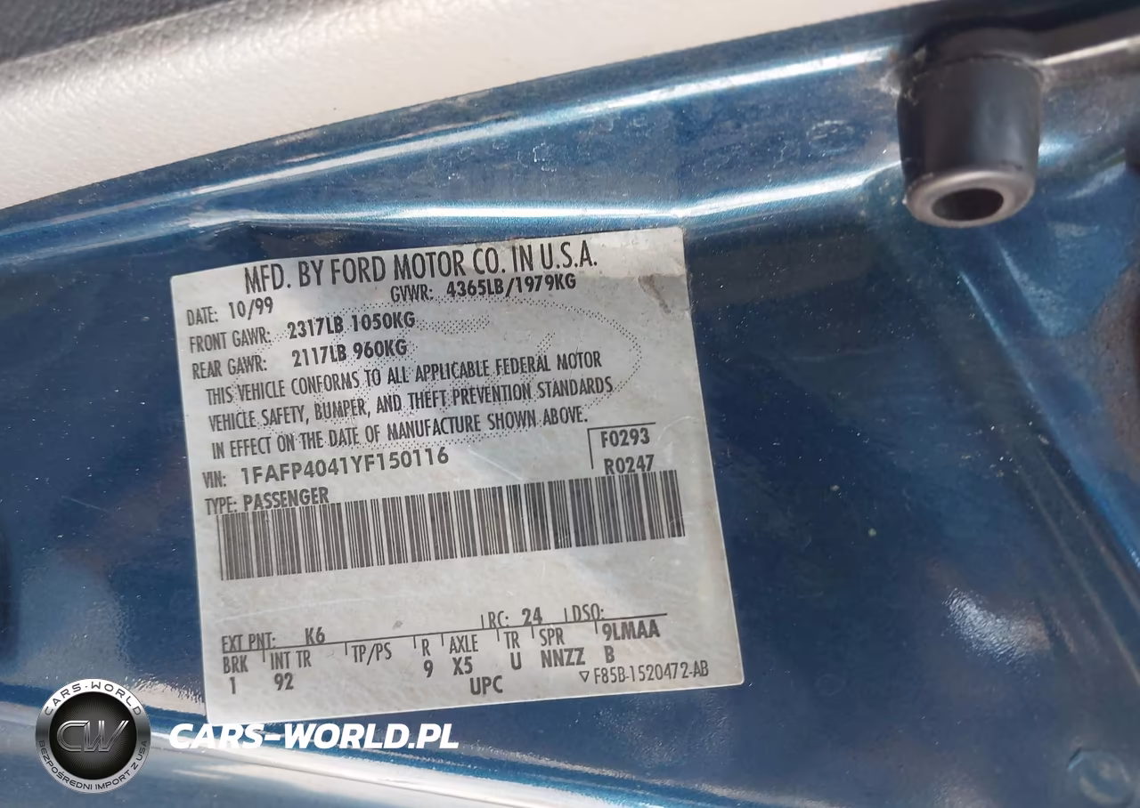 2000 Ford Mustang VIN:1FAFP4041YF150116 - 9