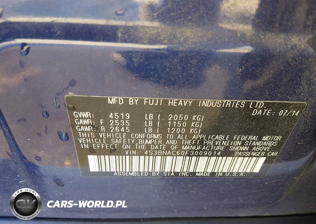 2015 Subaru Legacy 2.5I Premium VIN:4S3BNAC60F3009014 - 9