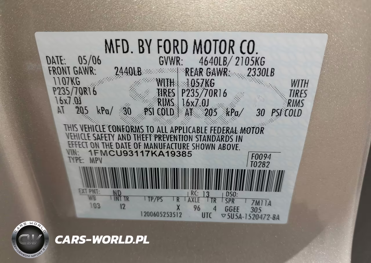 2007 Ford Escape Xlt-Xlt Sport VIN:1FMCU93117KA19385 - 9