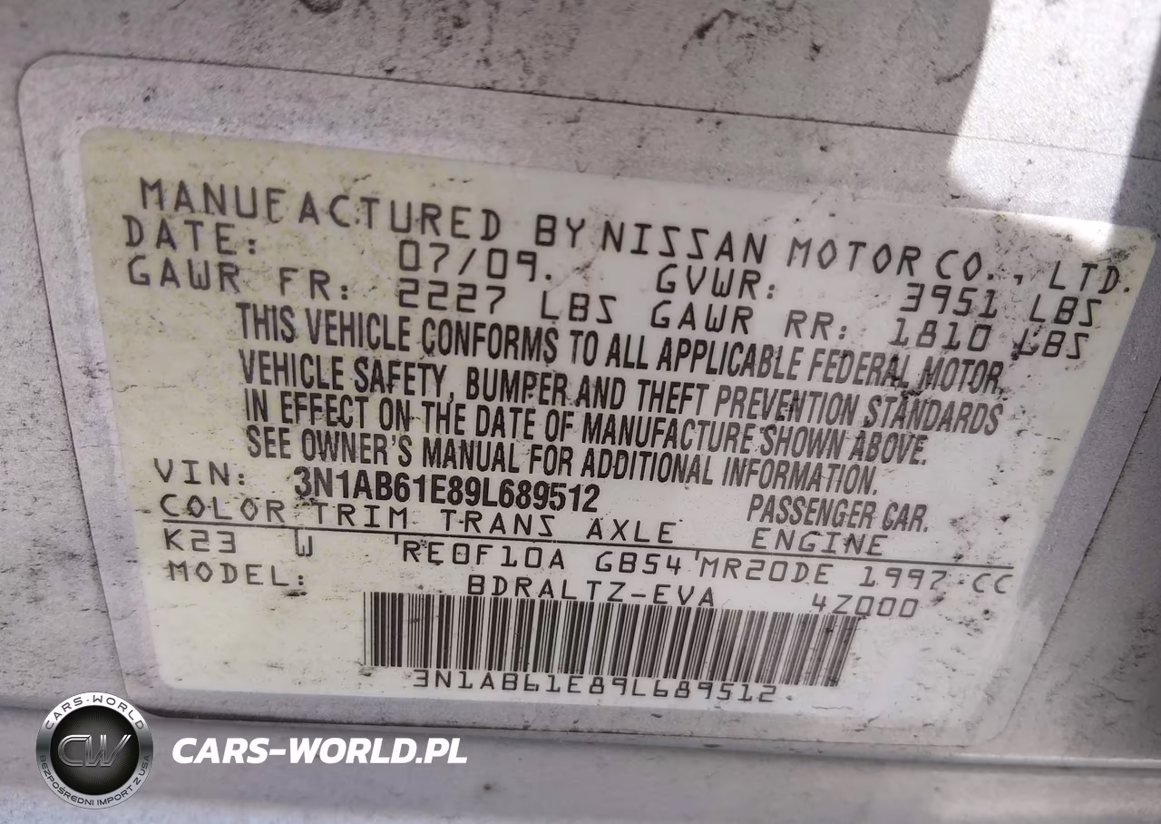2009 Nissan Sentra 2.0S VIN:3N1AB61E89L689512 - 9