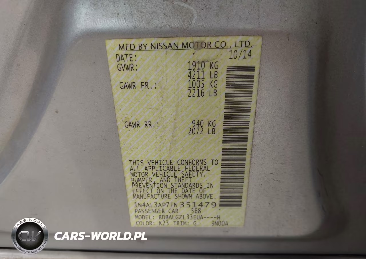 2015 Nissan Altima 2.5 S VIN:1N4AL3AP7FN351479 - 9
