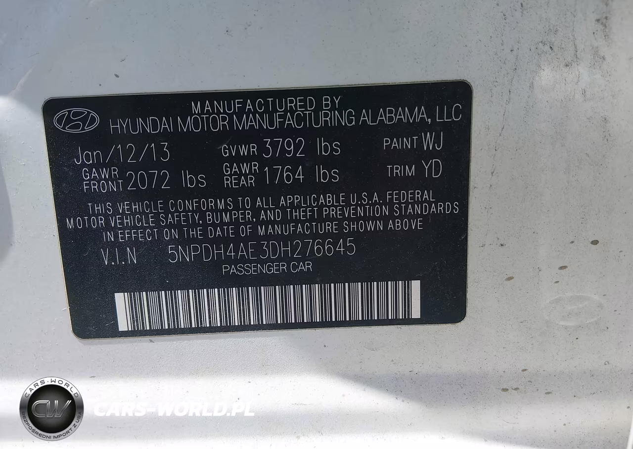 2013 Hyundai Elantra Gls VIN:5NPDH4AE3DH276645 - 9