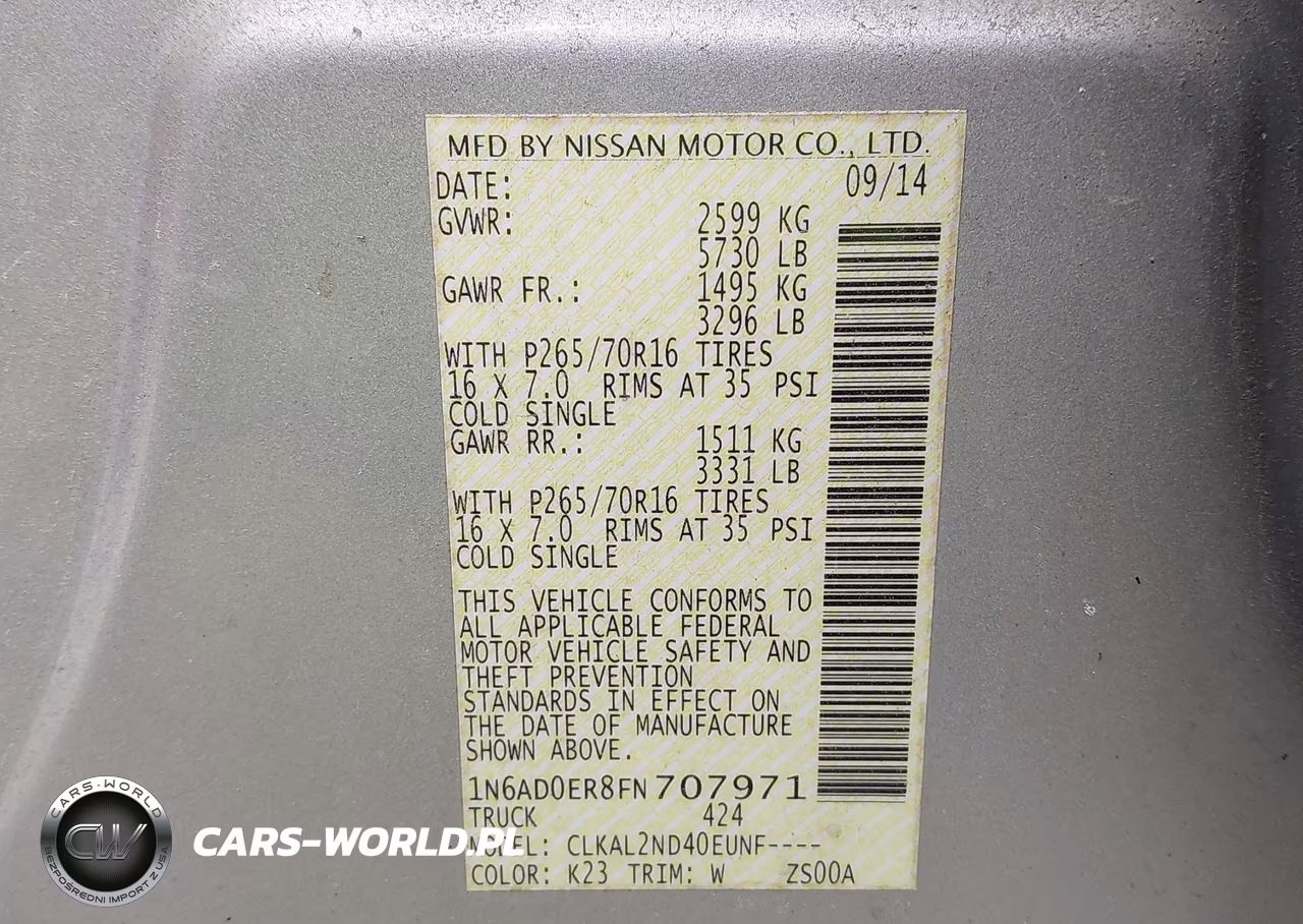 2015 Nissan Frontier Sv VIN:1N6AD0ER8FN707971 - 9