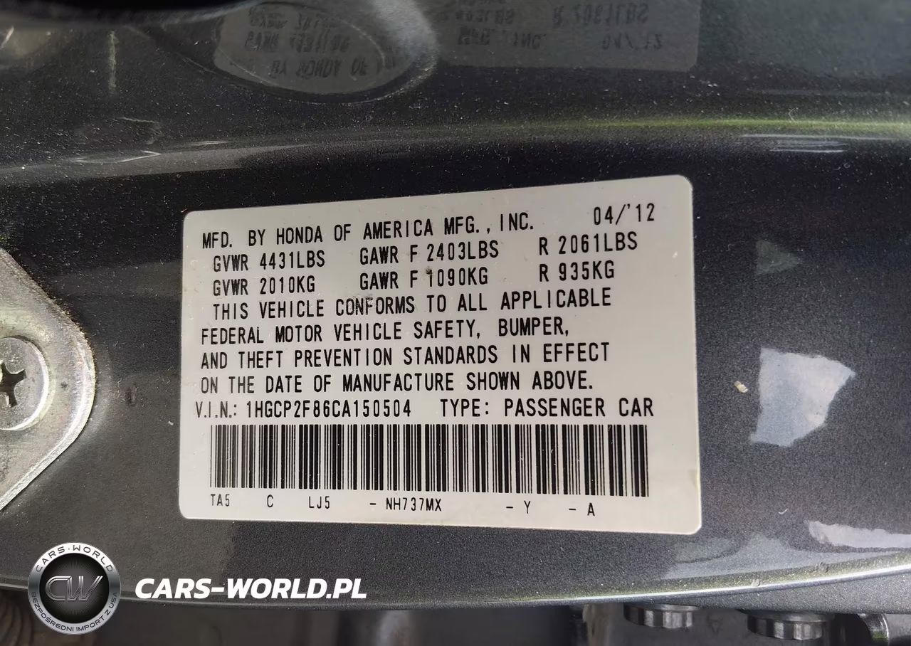 2012 Honda Accord 2.4 Ex-L VIN:1HGCP2F86CA150504 - 9