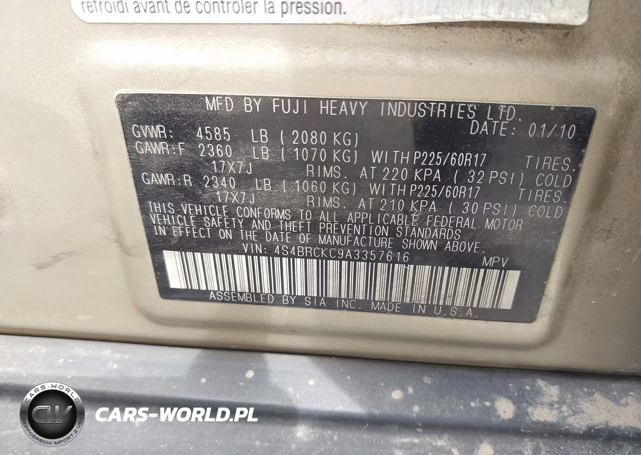 2010 Subaru Outback 2.5I Limited VIN:4S4BRCKC9A3357616 - 9