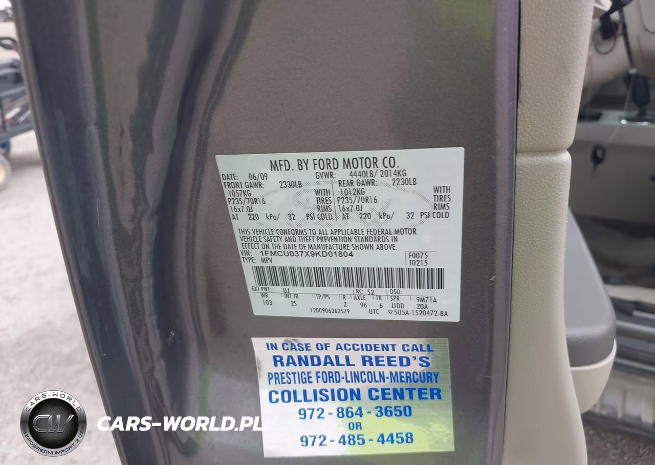 2009 Ford Escape Xlt VIN:1FMCU037X9KD01804 - 9