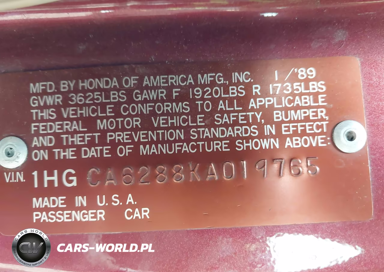 1989 Honda Accord Lxi VIN:1HGCA6288KA019765 - 9
