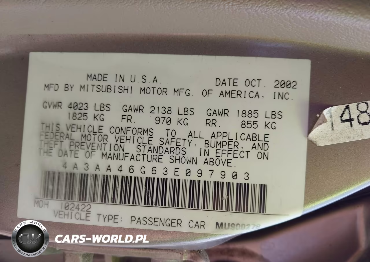2003 Mitsubishi Galant Es-Ls VIN:4A3AA46G63E097903 - 9
