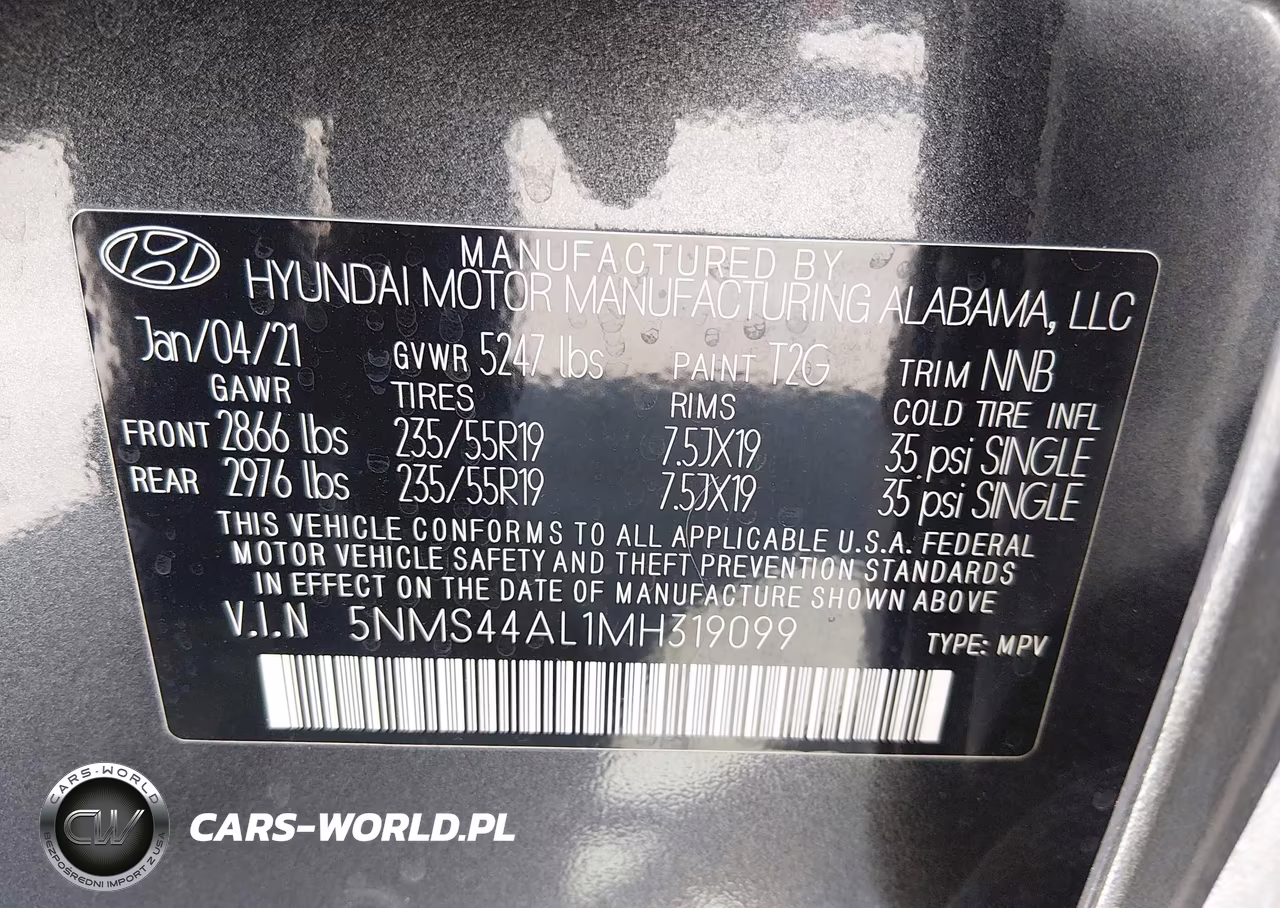 2021 Hyundai Santa Fe Limited VIN:5NMS44AL1MH319099 - 9