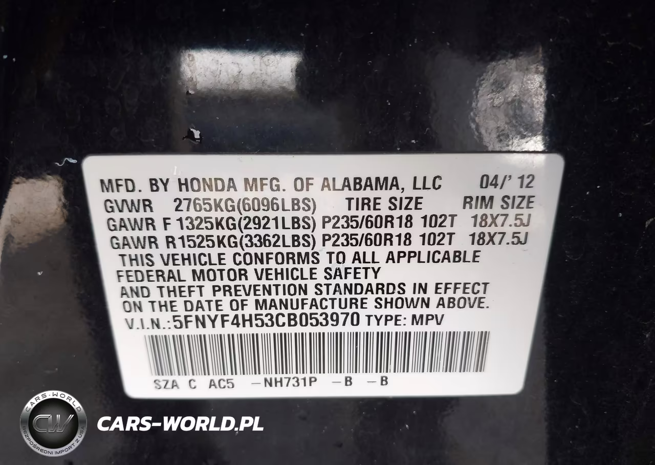 2012 Honda Pilot Ex-L VIN:5FNYF4H53CB053970 - 9