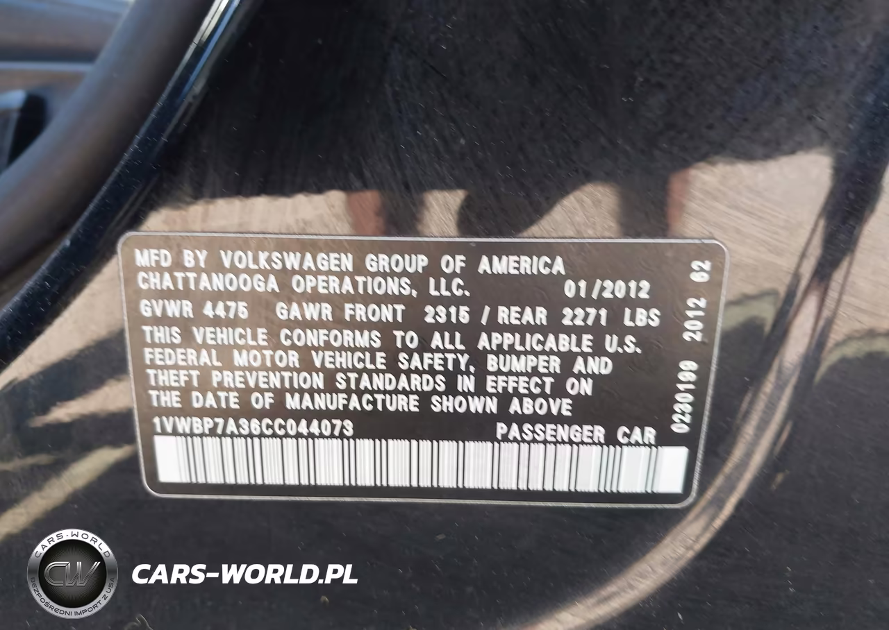 2012 Volkswagen Passat 2.5L Se VIN:1VWBP7A36CC044073 - 9