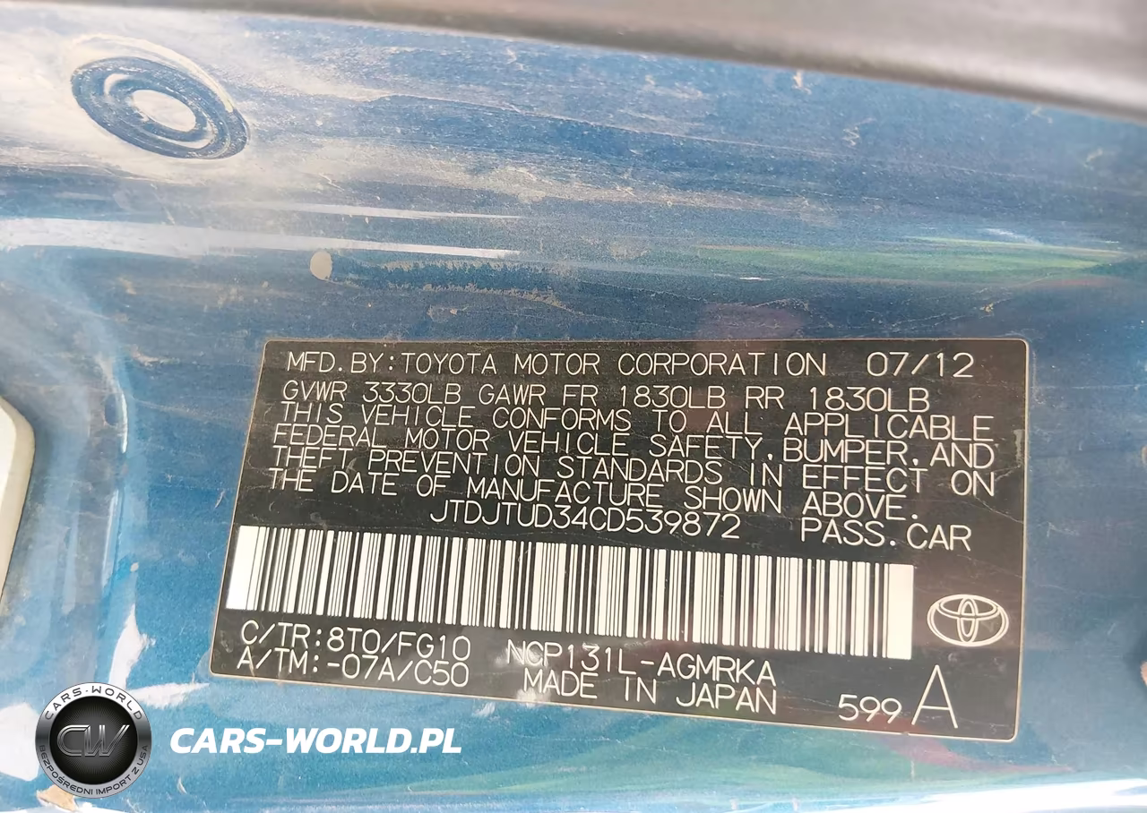 2012 Toyota Yaris L VIN:JTDJTUD34CD539872 - 9
